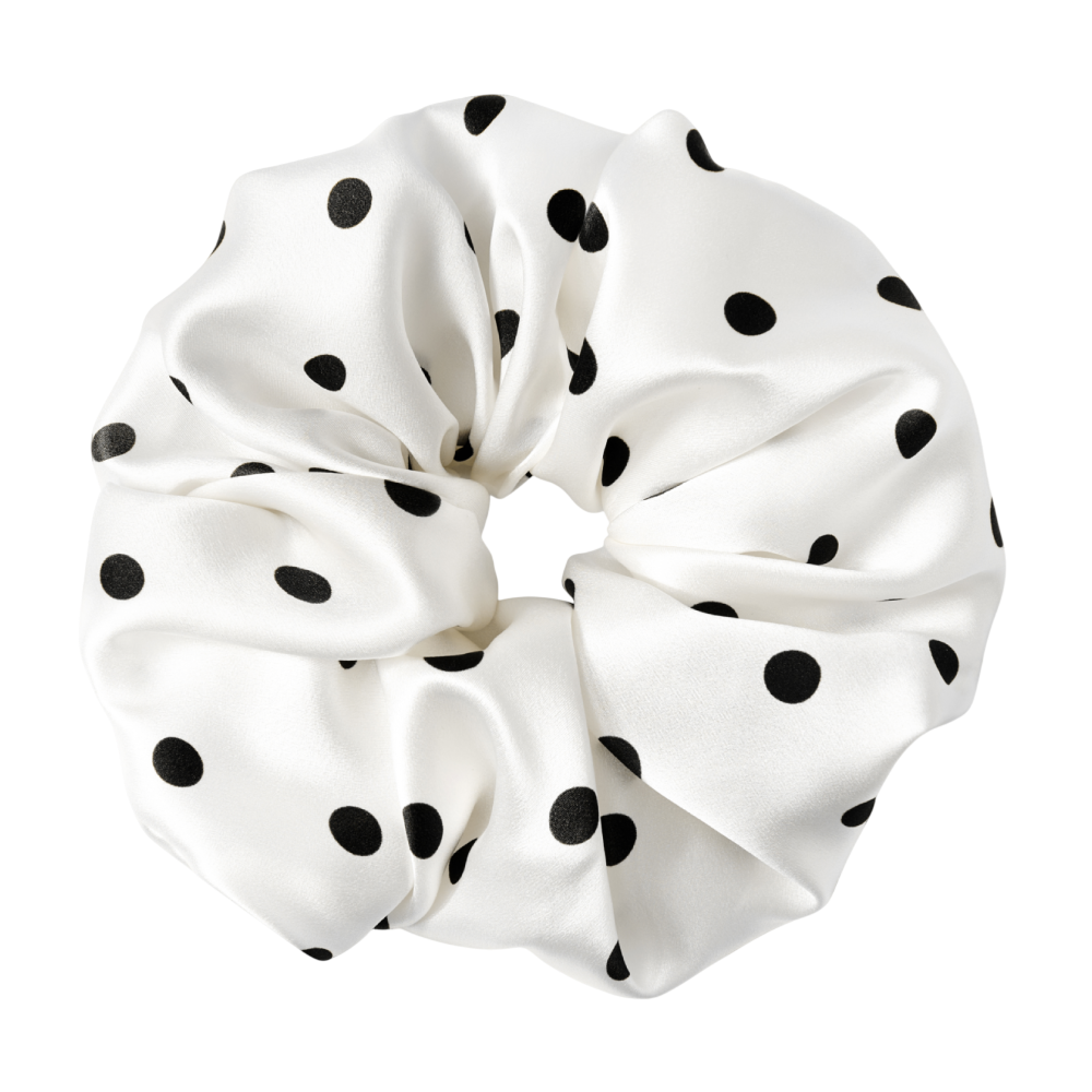 MON MOU Silk Volume Scrunchie Black Point - Супероб'ємна шовкова резинка (біла в чорний горох) MON MOU Silk Volume Scrunchie Black Point - Супероб'ємна шовкова резинка (біла в чорний горох)